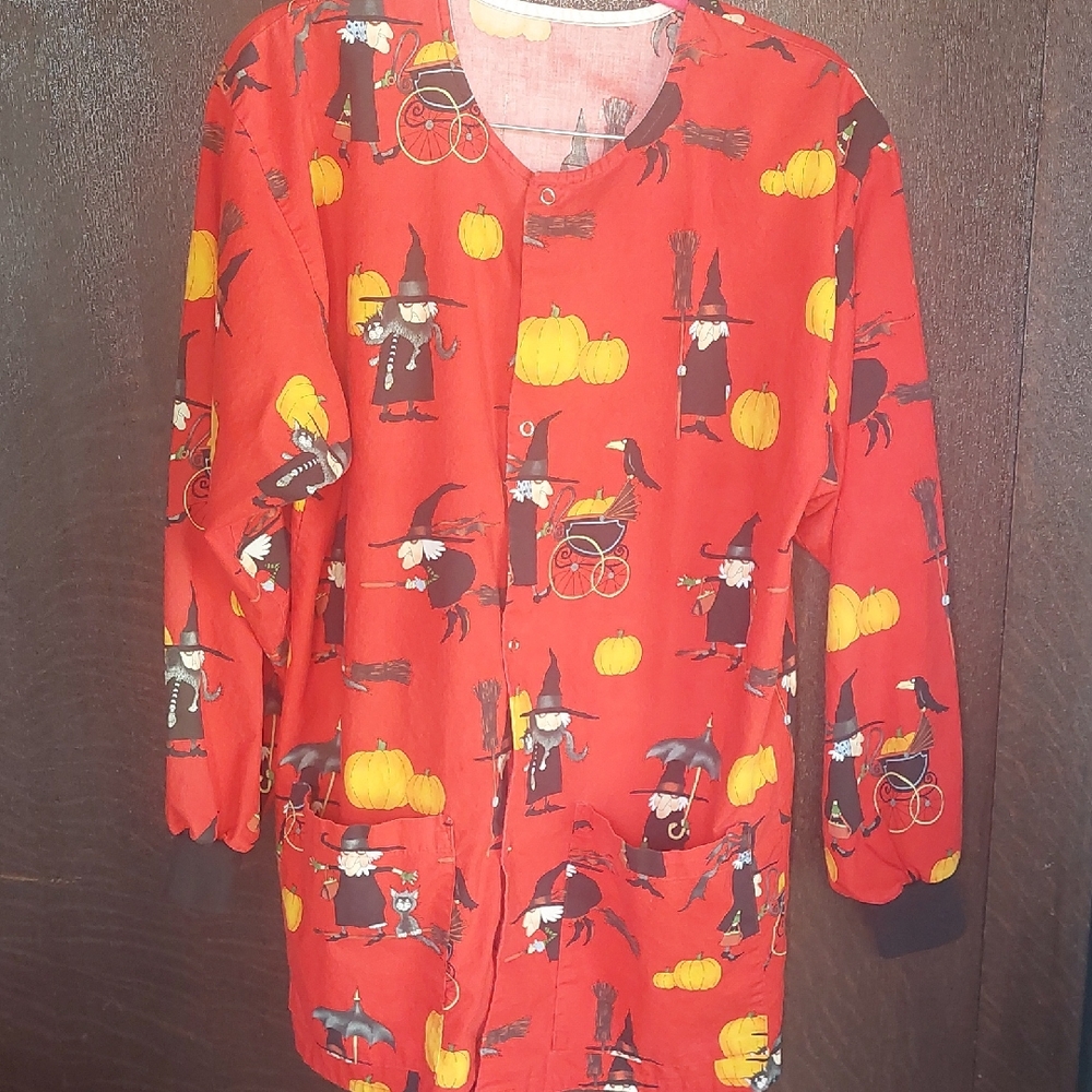 Red Halloween Scrub Jacket